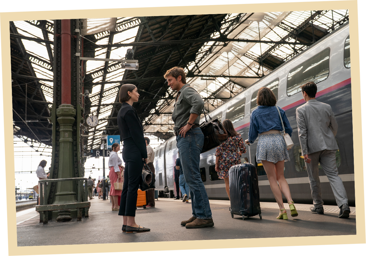 Lily Collins as Emily and Lucas Bravo as Gabriel in ‘Emily in Paris’ Season 5.