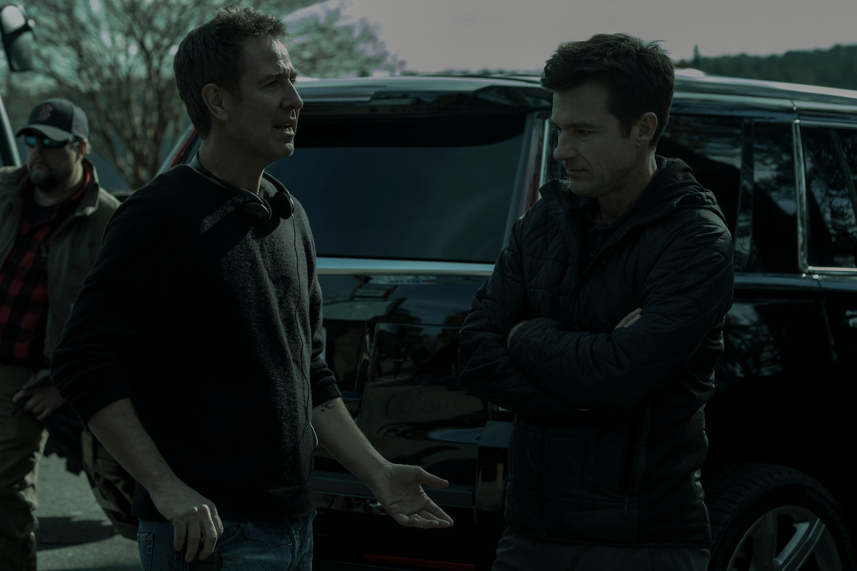 (L-R) Executive producer Chris Mundy and Jason Bateman as Marty Byrde in Season 2, Episode 1 of Ozark.