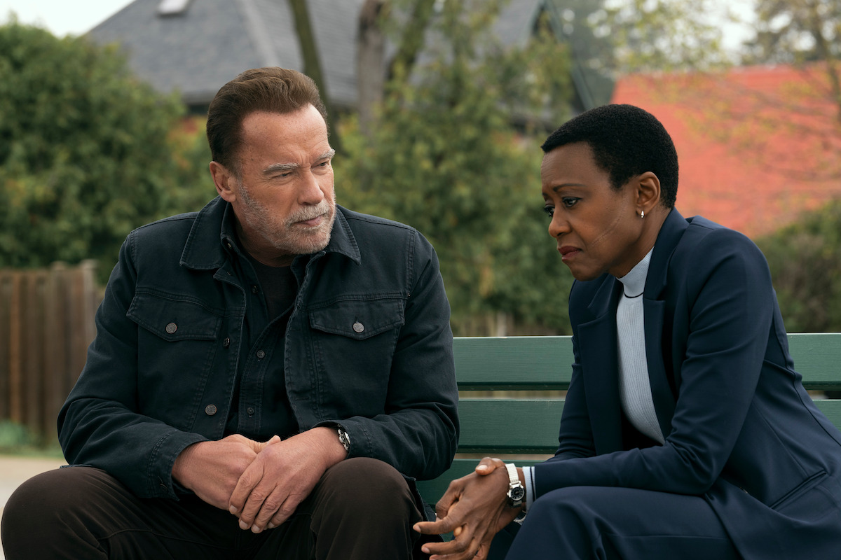 Arnold Schwarzenegger as Luke Brunner and Barbara Eve Harris as Dot Okoye in ‘FUBAR’ Season 2.