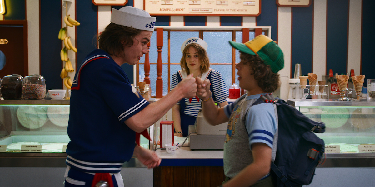 Joe Keery as Steve Harrington and Gaten Matarazzo as Dustin Henderson in 'Stranger Things' Season 3