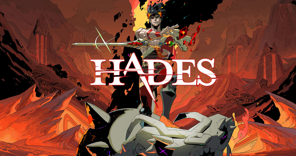 Hades key art - The Prince of the Underworld stands above a vanquished enemy in the underworld
