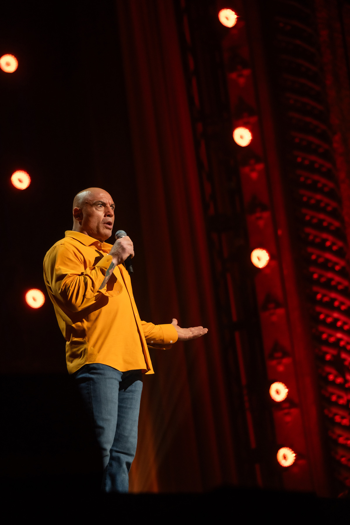 Joe Rogan performing during his 'Joe Rogan: Burn the Boats' special.