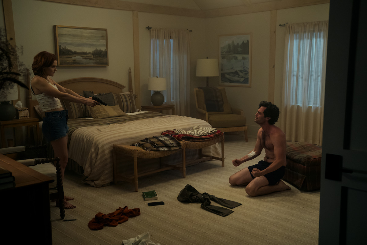 Madeline Brewer as Bronte, Penn Badgley as Joe Goldberg in ‘You.’