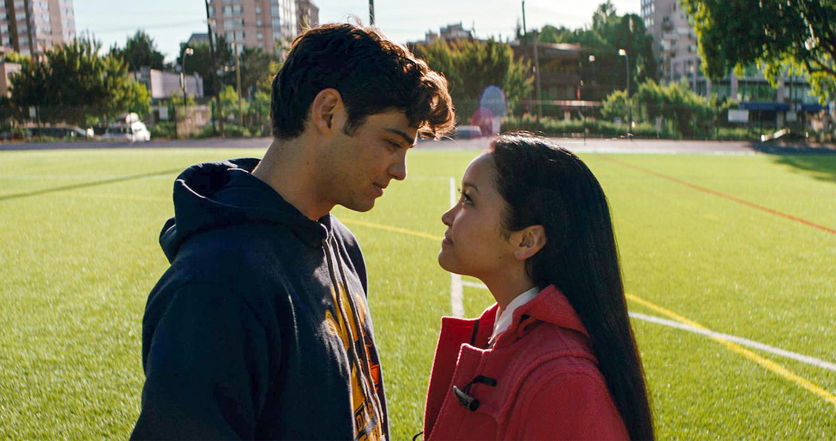 Noah Centineo and Lana Condor on the lacrosse field in a still from 'To All The Boys I've Loved Before.'