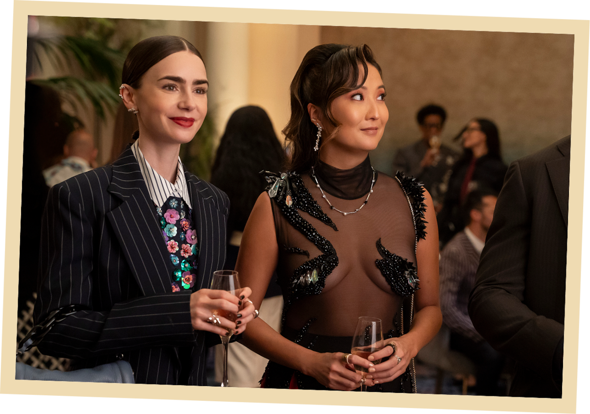 Lily Collins as Emily and Ashley Park as Mindy in ‘Emily in Paris’ Season 5.