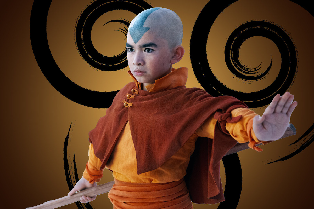 Gordon Cormier as Aang wears orange robes in Season 1 of ‘Avatar: The Last Airbender’