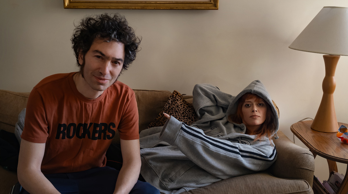 Azazel Jacobs and Natasha Lyonne on set, with Natasha Lyonne pointing at Azazel Jacobs.