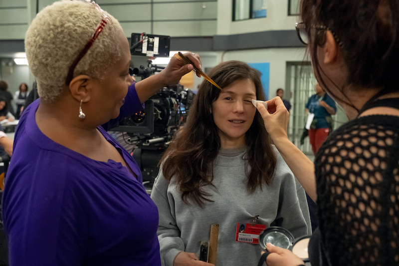 Yael Stone as Lorna (Center) on the set of Orange Is The New Black Season 7. 