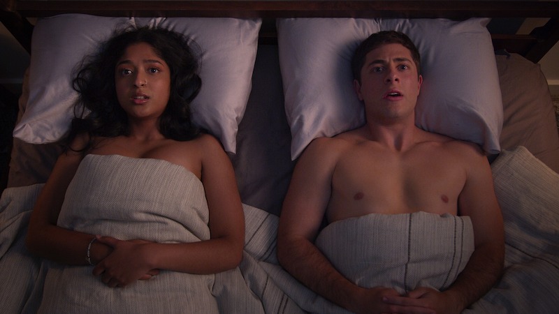 Maitreyi Ramakrishnan as Devi and Jaren Lewison as Ben Gross