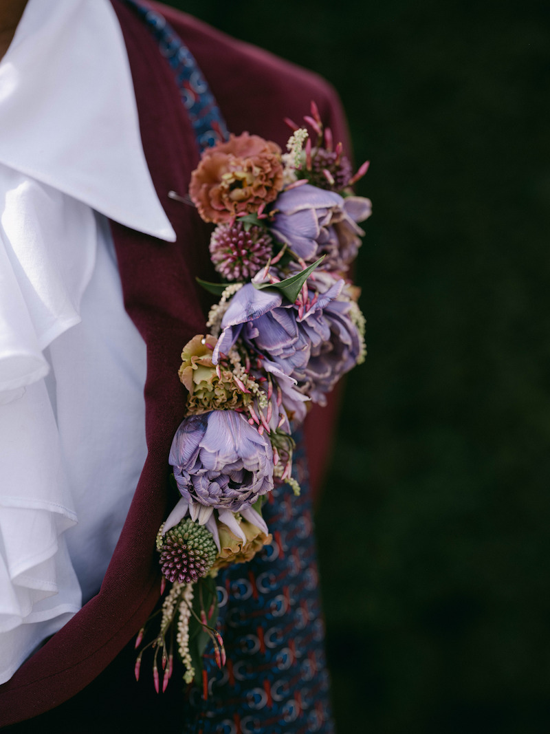 Detail of Shanti Hinton's corsage in 'The Event of the Season: A Bridgerton Wedding'