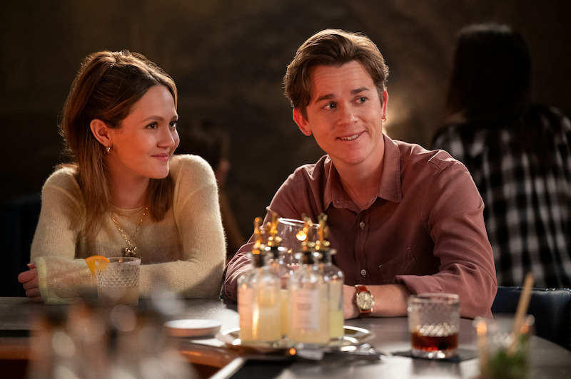 Iris Apatow as Georgia and John Owen Lowe as Jackson dine together in Season 2 of 'Unstable'