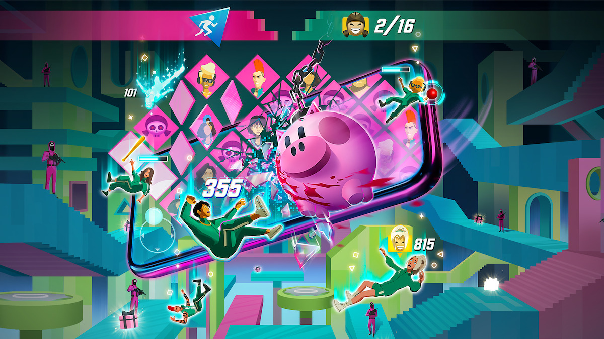 Mobile game Squid Game: Unleashed showing players competing in iconic challenges