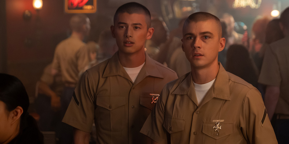 Liam Oh as Ray McAffey and Miles Heizer as Cameron Cope in ‘Boots’