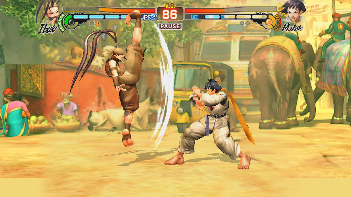 Action shot of character kicking upward.