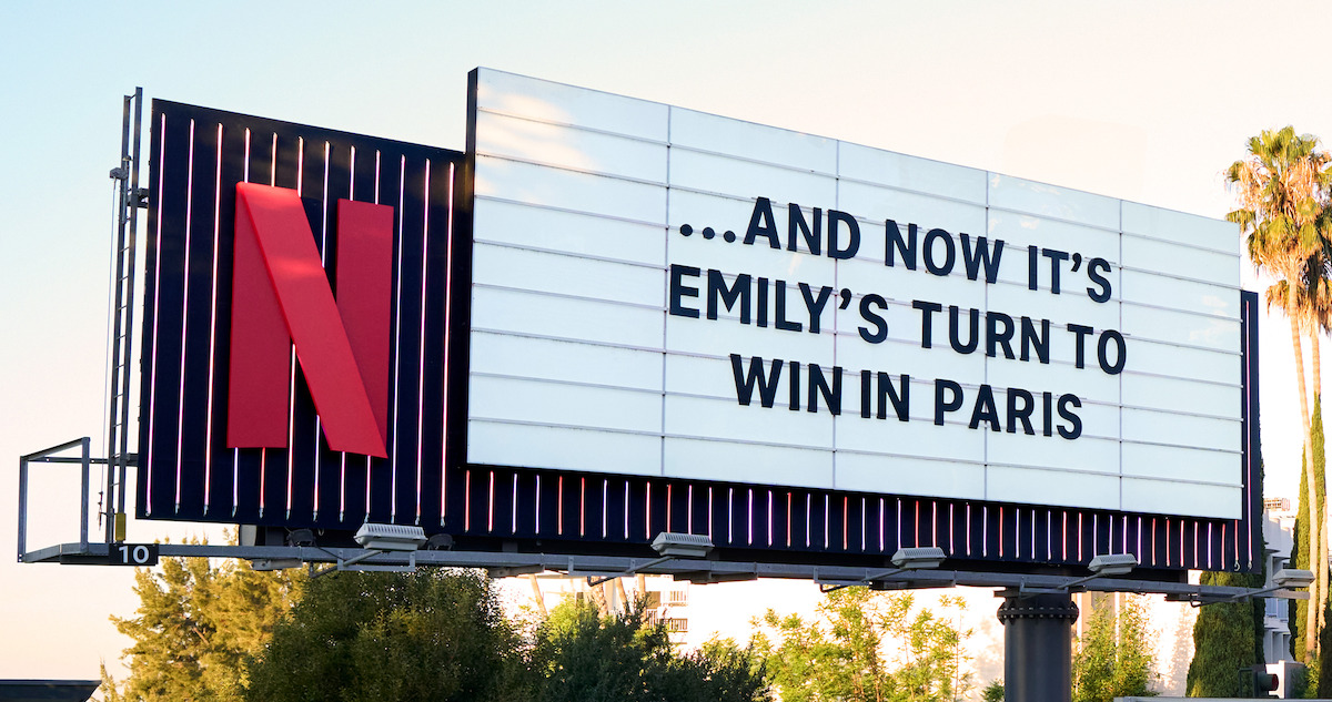 Sunset blvd Marquee – ‘’…and now it’s Emily’s turn to win in Paris’