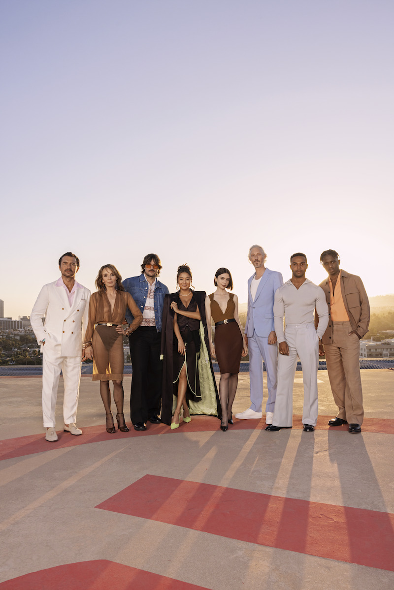 The cast of 'Emily in Paris' pose together on a Los Angeles rooftop.