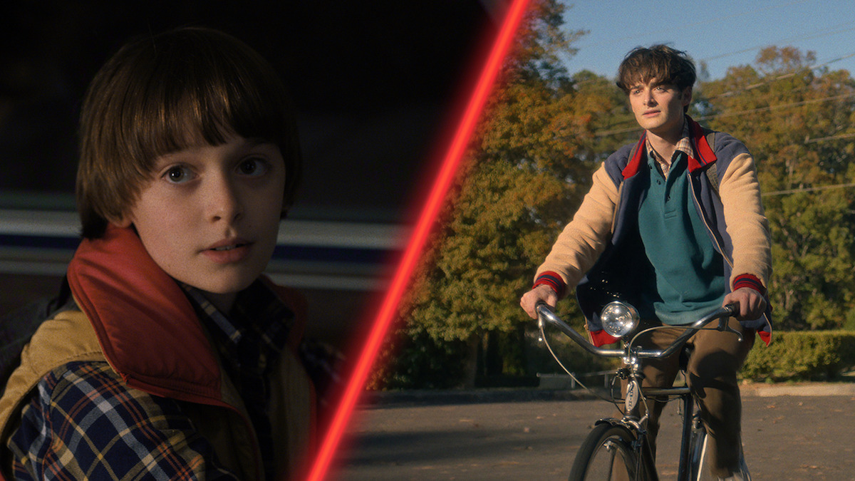Diptych of Noah Schnapp as Will Byers in ‘Stranger Things’ Season 1 and Season 5.