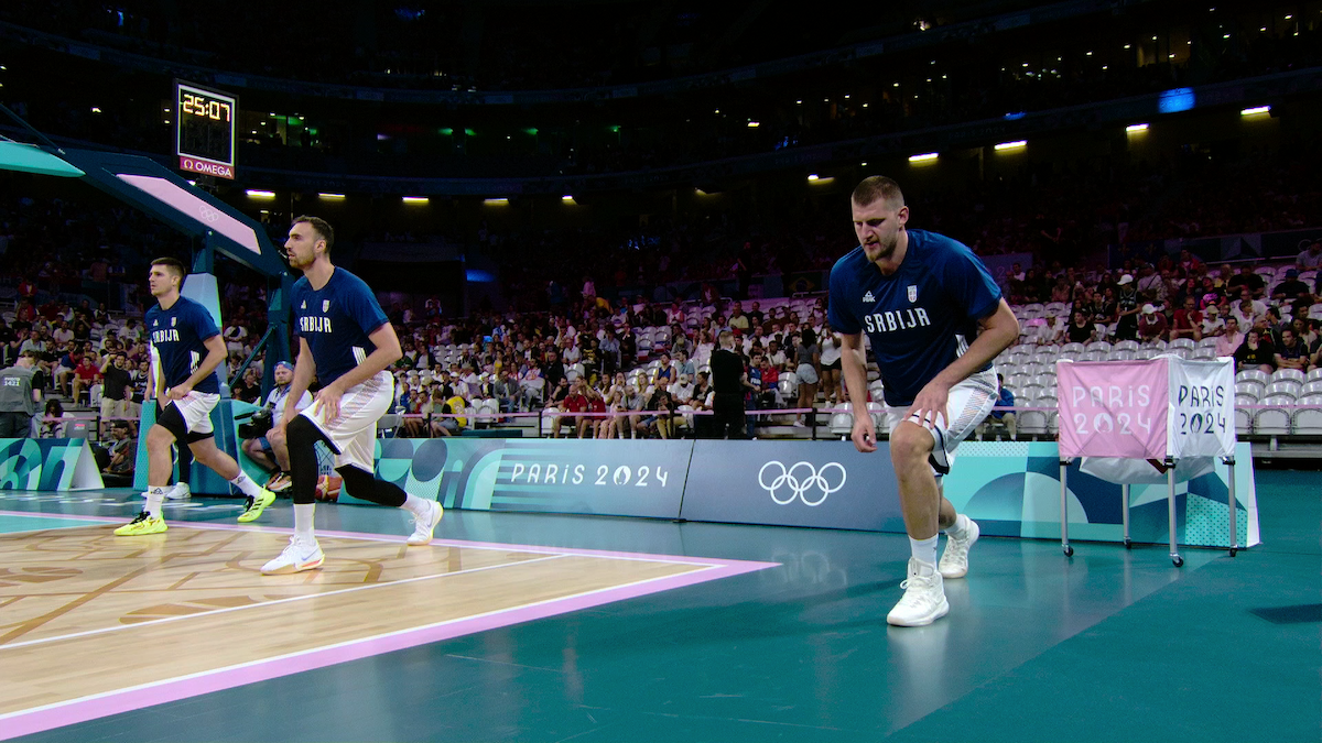 Nikola Jokić warming up before a game.