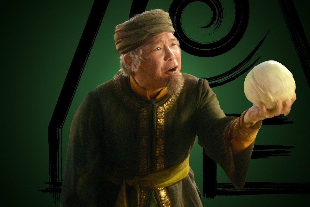 James Sie as the Cabbage Merchant holds a cabbage in season 1 of ‘Avatar: The Last Airbender’