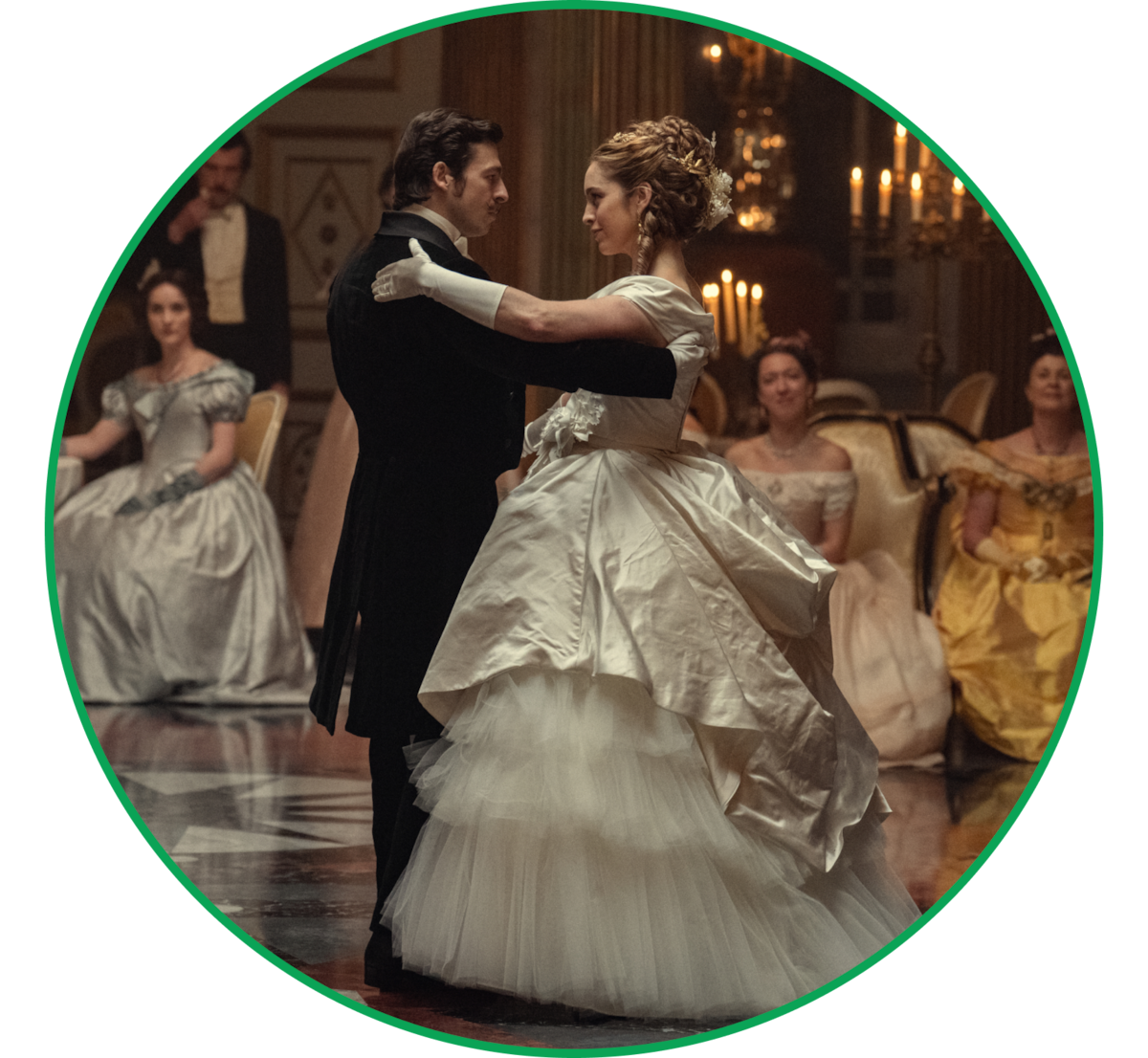Arthur Guinness (Anthony Boyle) and Lady Olivia Hedges (Danielle Galligan) in House of Guinness