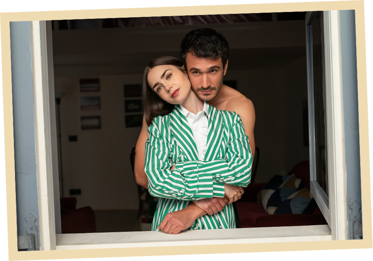 Lily Collins as Emily and Eugenio Franceschini as Marcello in ‘Emily in Paris’ Season 5.