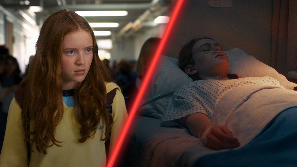 Diptych of Sadie Sink as Max Mayfield in ‘Stranger Things’ Season 1 and Season 5.