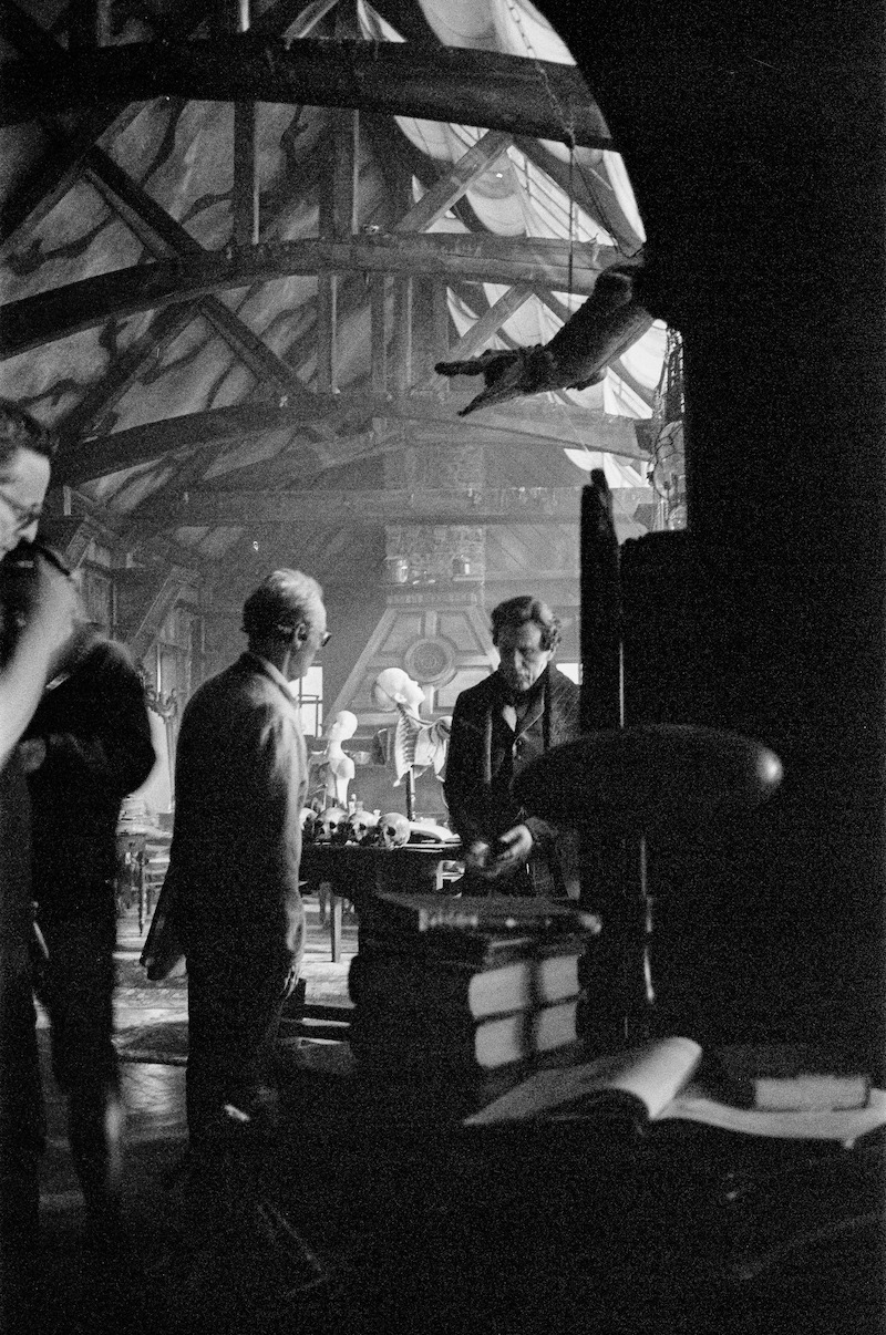 A black-and-white image of the set of ‘Frankenstein.’