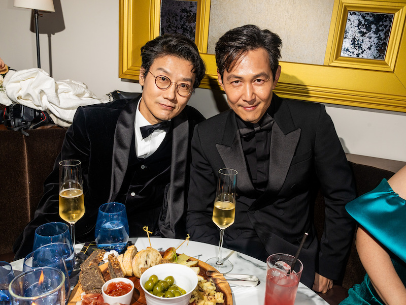 Hwang Dong-hyuk and Lee Jung-jae attend Netflix's Golden Globe Afterparty 2025 at Spago on January 05, 2025 in Beverly Hills, California. 