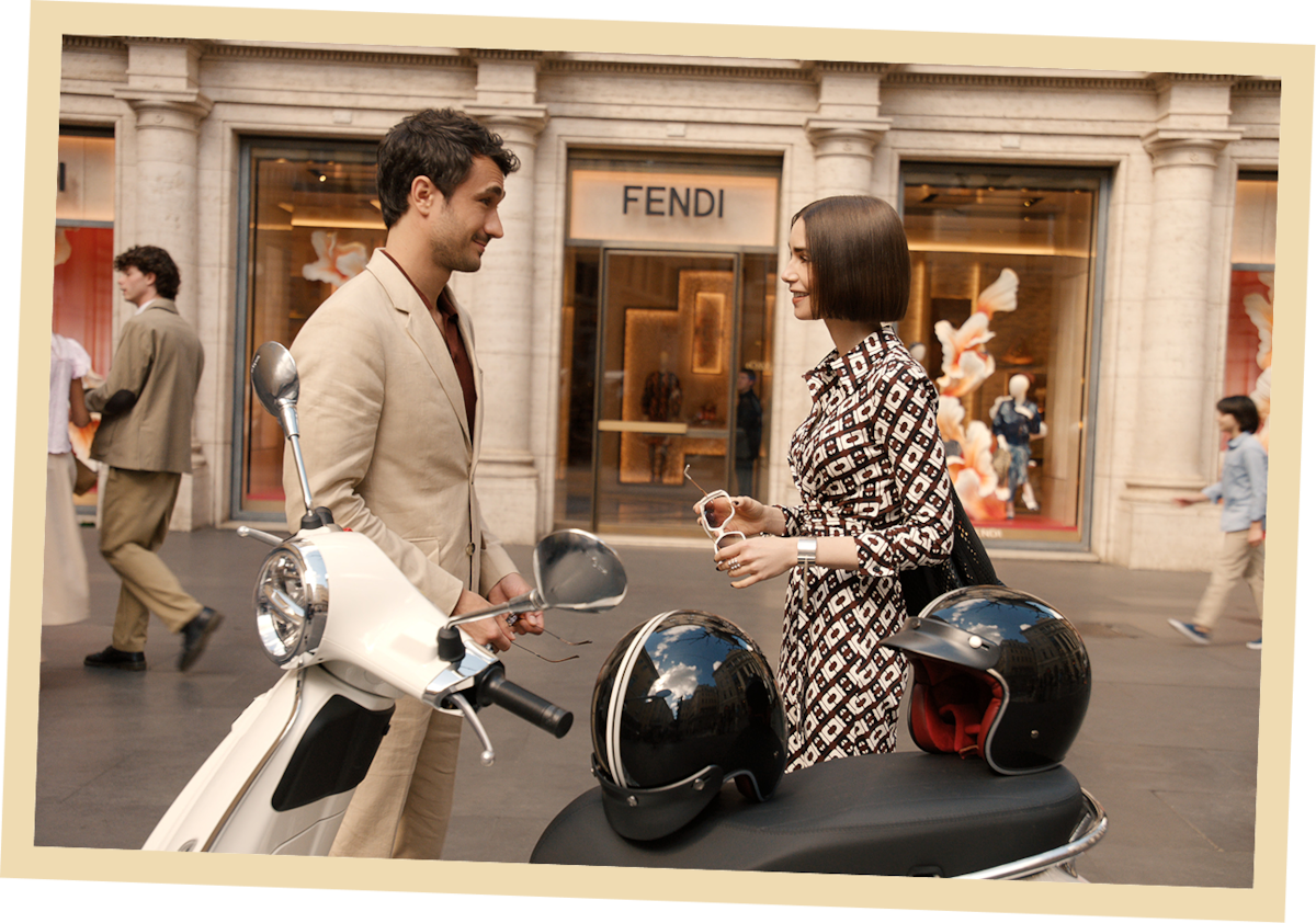 Eugenio Franceschini as Marcello and Lily Collins as Emily in ‘Emily in Paris’ Season 5.