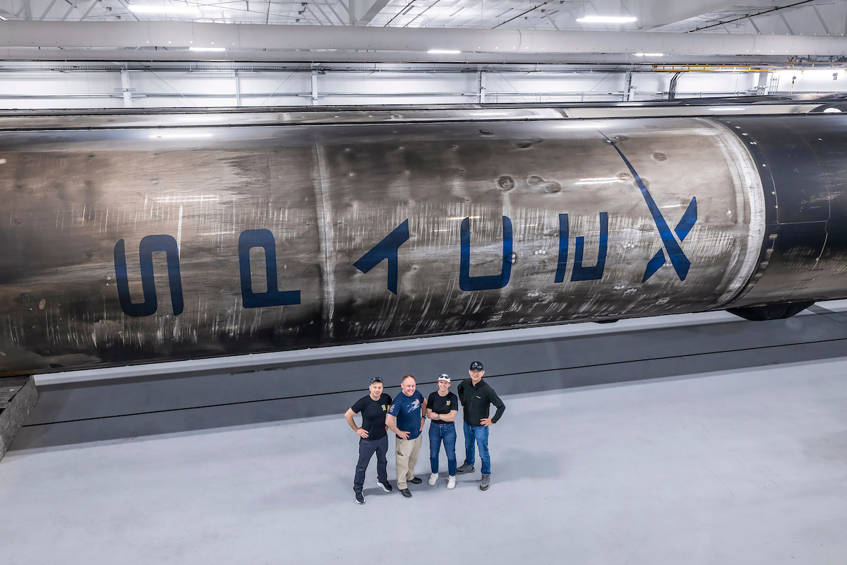 The four crew members of NASA's SpaceX Crew-11 mission to the International Space Station are pictured inside SpaceX’s Hangar X at NASA's Kennedy Space Center in Florida. From left to right: Roscosmos cosmonaut Oleg Platonov, NASA astronauts Mike Fincke and Zena Cardman, and JAXA astronaut Kimiya Yui.