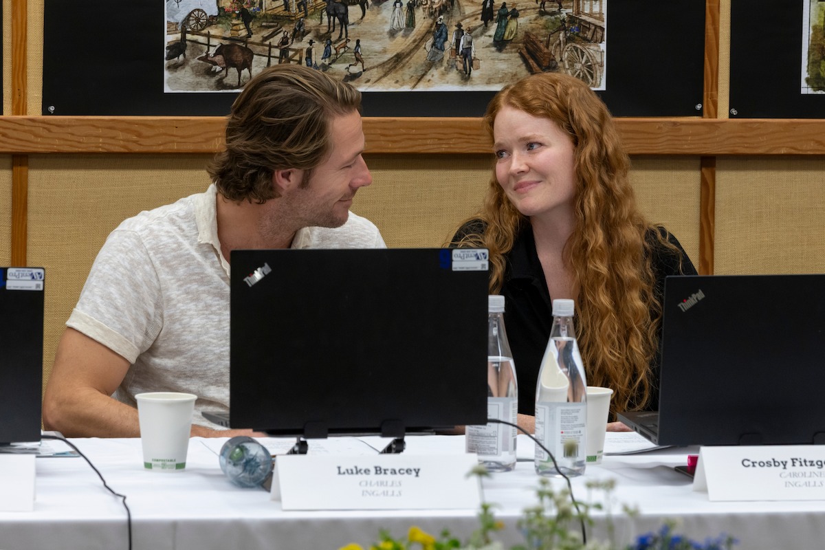 Luke Bracey as Charles Ingalls, Crosby Fitzgerald as Caroline Ingalls at the table read of ‘Little House on the Prairie’
