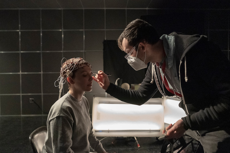 The wire headdress isn’t much better - 68 Behind-the-Scenes pics from ‘Stranger Things’ Season 4 You Have to See Slideshow