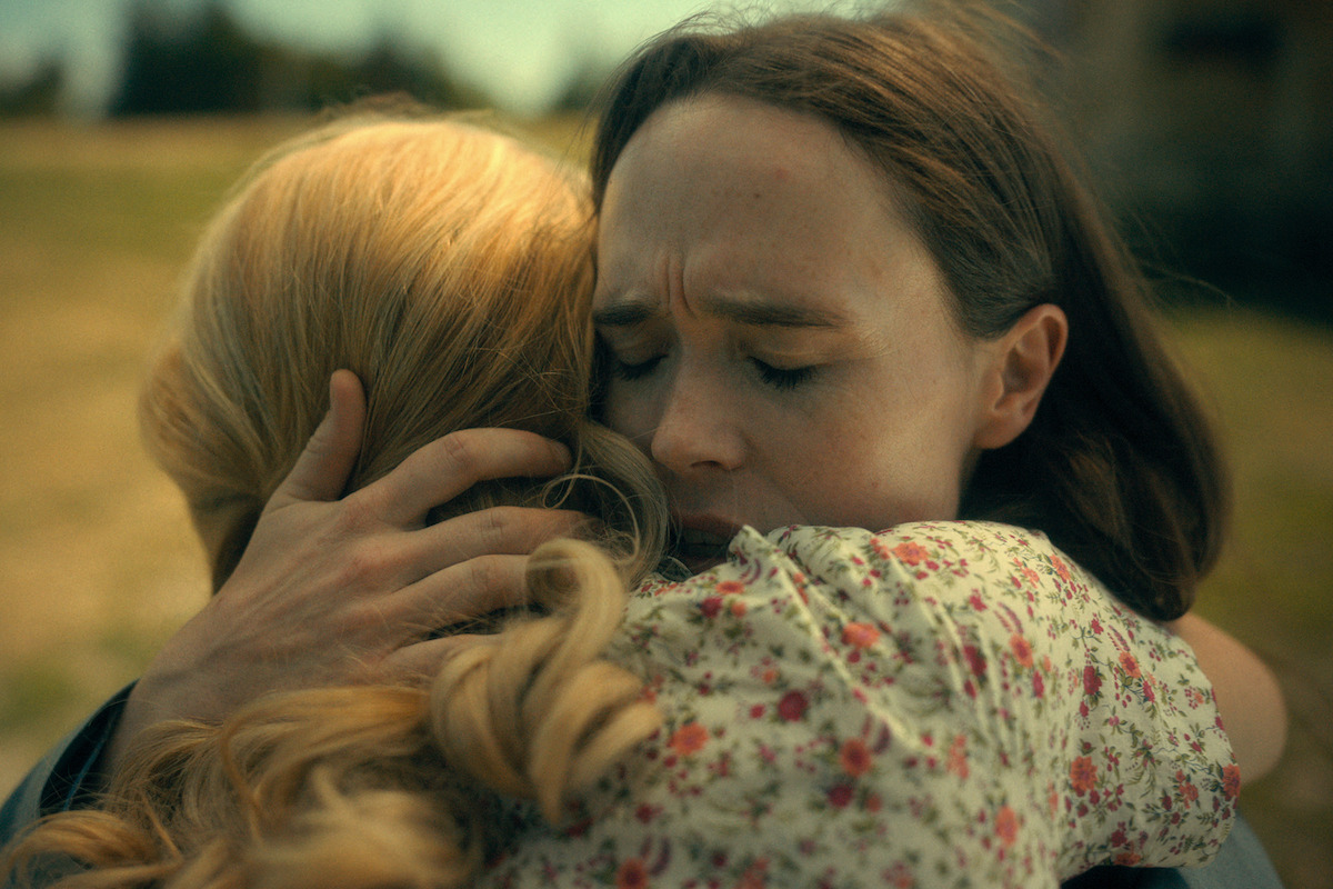 Marin Ireland as Sissy and Elliot Page as Viktor embrace in Season 2 of ‘The Umbrella Academy.’