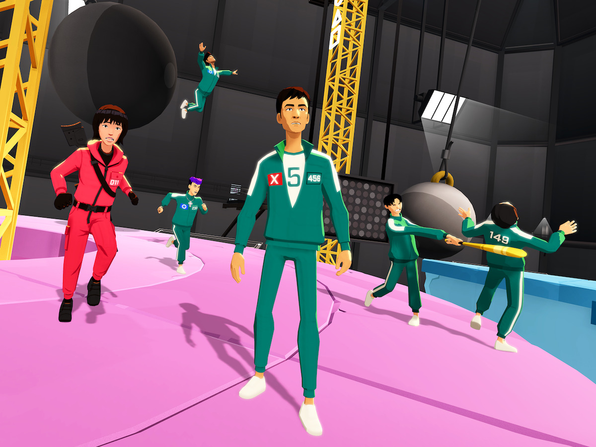 An in-game screenshot from ‘Squid Game: Unleashed,’ featuring game characters competing against each other in the challenge Glass Bridge