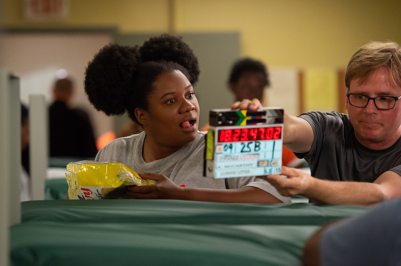 Adrienne C. Moore as Cindy on the set of Orange Is The New Black Season 4.