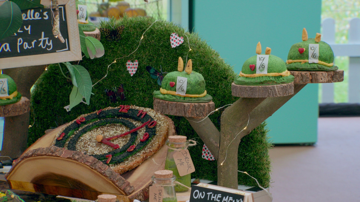 Potato curry and chickpea pies shaped to look like hats for the Mad Hatter pie party