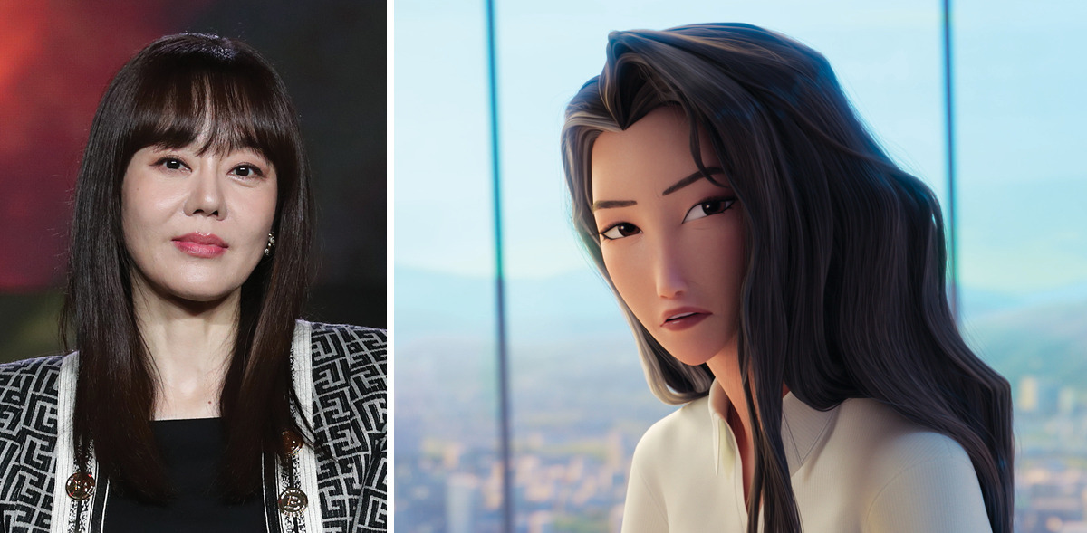 Diptych con un tiro en la cabeza de Yunjin Kim y un quiebre animado de Celine en 'Kpop Demon Hunters'