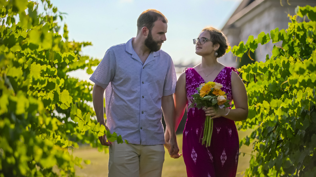 Connor and Georgie walking together outside in Season 3 of 'Love on the Spectrum'