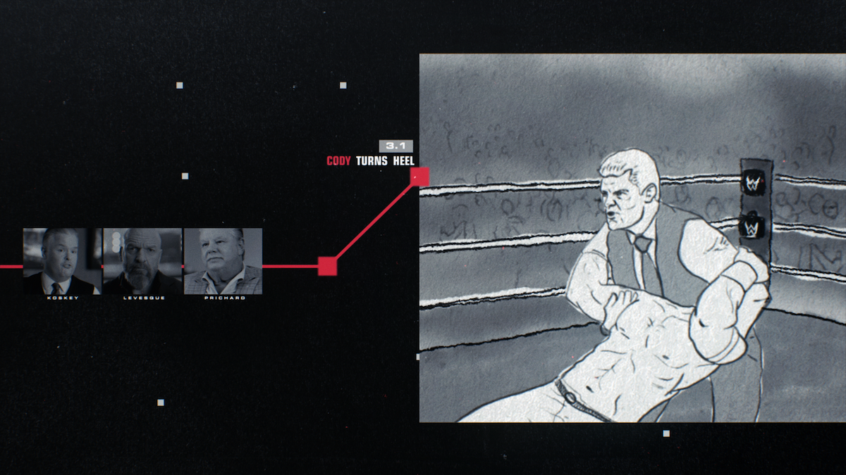 A concept sketch featuring Cody Rhodes with John Cena in a chokehold.