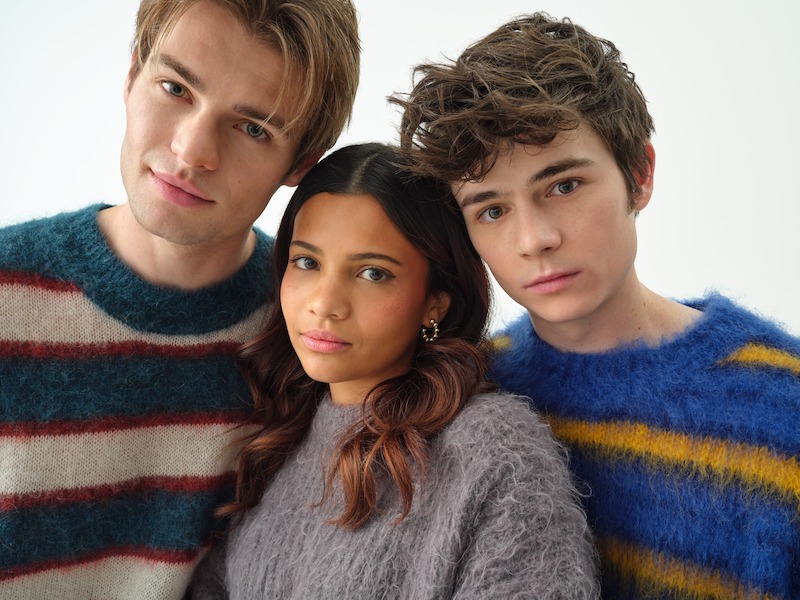 Noah LaLonde, Nikki Rodriguez, and Ashby Gentry wear fuzzy sweaters for ‘My Life with the Walter Boys’