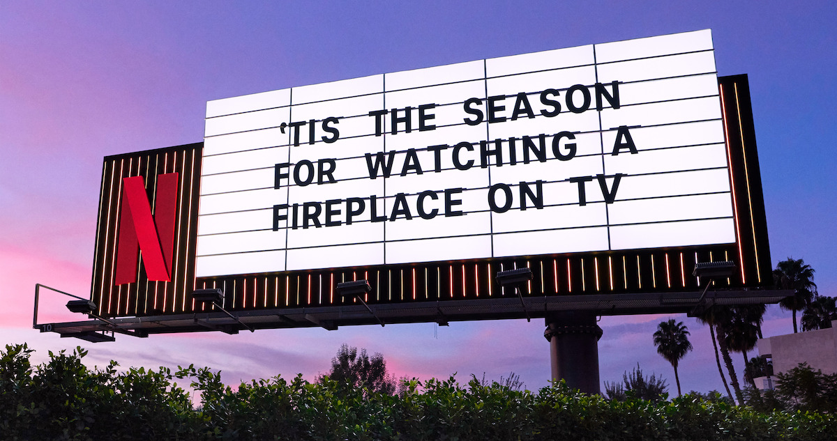 Sunset Blvd Marquee - ‘’tis the season for watching a fireplace on tv’