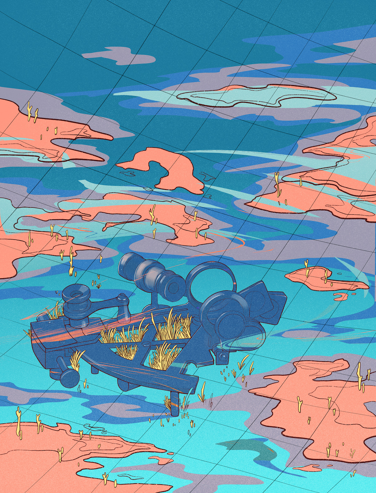 A colorful illustration of a sextant