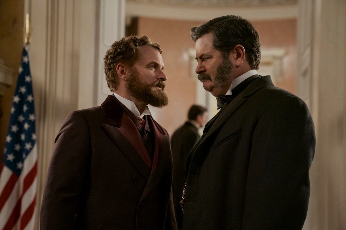 Shea Whigham as Roscoe Conkling and Nick Offerman as Chester A. Arthur in ‘Death by Lightning.’