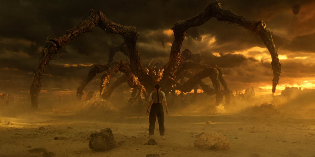 A monster looms large in front of Millie Bobby Brown’s character in Stranger Things 5.