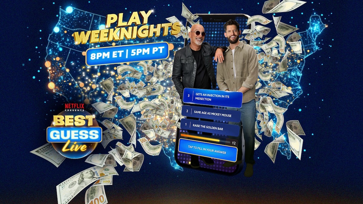 Bold gold and blue logo featuring the words “Best Guess Live” with a dynamic, upbeat style, suggesting a game show or interactive entertainment setting with a lively and inviting mood.