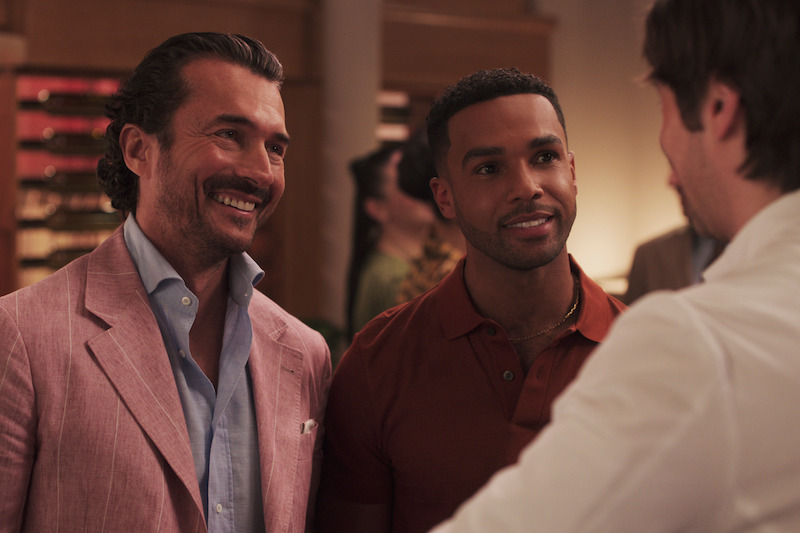 William Abadie as Antoine Lambert, Lucien Laviscount as Alfie chat together in Season 4 of 'Emily in Paris'