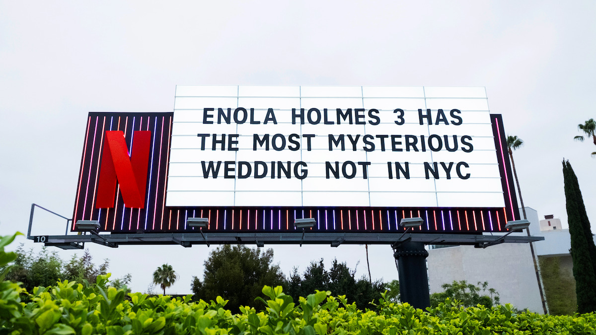 Enola Holmes 3 Sunset blvd marquee ‘Enola Holmes 3 has the most mysterious wedding not in NYC’