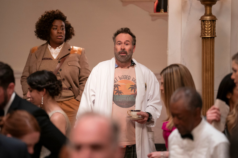 Uzo Aduba as Cordelia Cupp, Jason Lee as Tripp Morgan, Molly Griggs as Lilly Schumacher in episode 102 of 'The Residence'.
