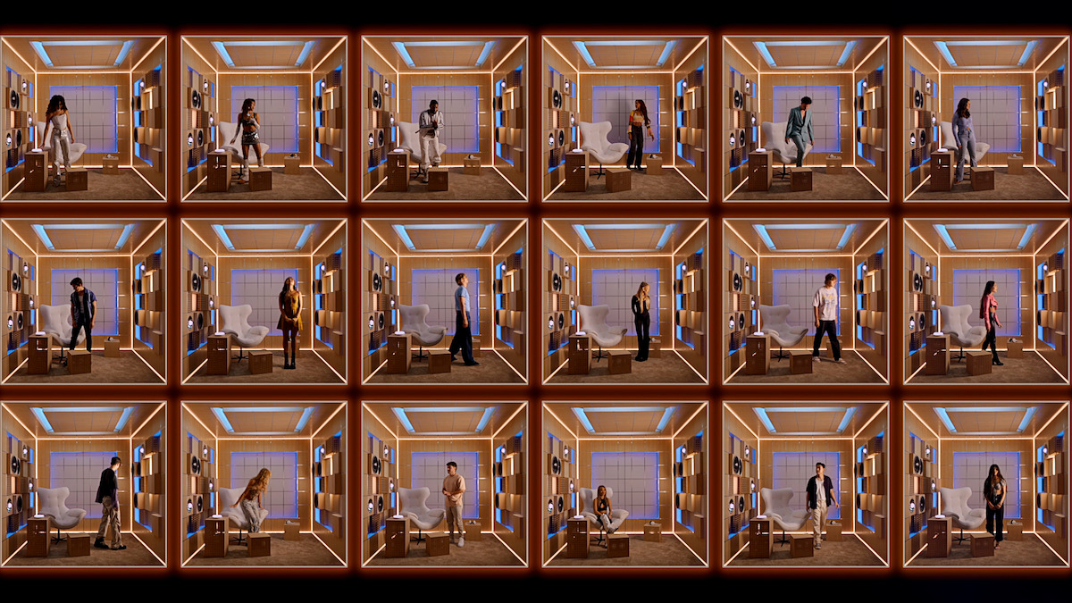 Contestants featured in a grid while inside their sound booths.