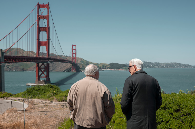 Stephen McKinley Henderson as Calbert and Ted Danson as Charles look at the Golden Gate Bridge in Season 1 of 'A Man on the Inside'